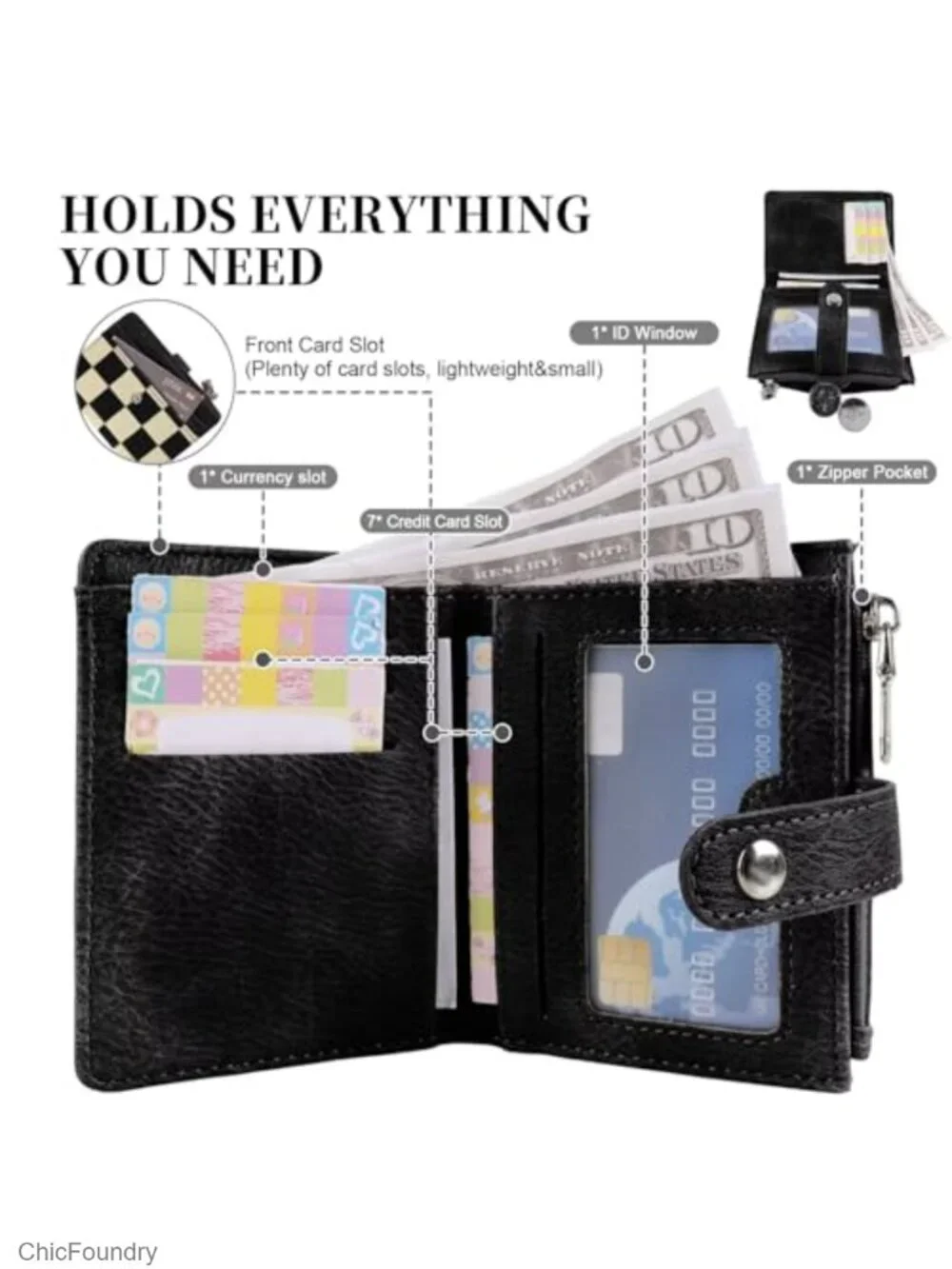 RFID Blocking PU Leather Bifold Wallet for Women, 8 Card Slots, ID Window, Coin